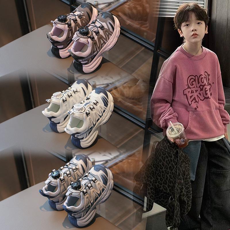 Zapatillas de Running de Malla Transpirables Deportivas para Niños y Niñas Coreanas Tendencia Primavera 2026 con Hebilla Giratoria