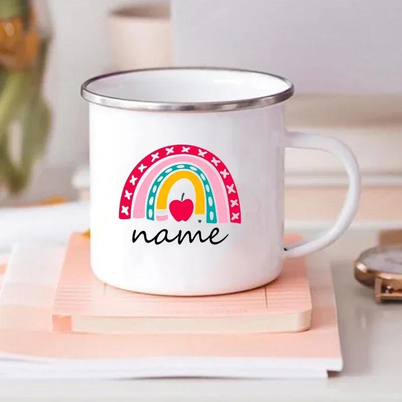 Creative Personalized Mug for Kids Drink Coffee Water Juice Milk Cups Rainbow Enamel Mugs Handle Drinkware Birthday Gift for Her