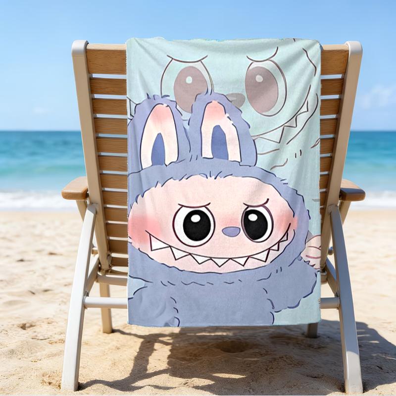 proof beach towel with a labubu pattern - soft,absorbent,quick-drying,machine washable - perfect for swimming,camping,bathing