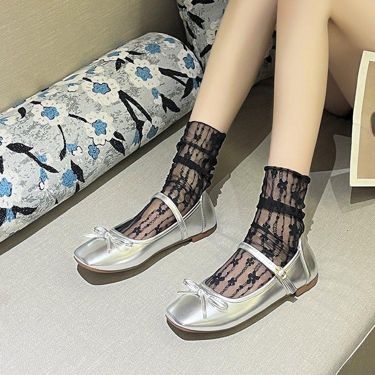 Ballet style shallow mouth single shoes new fashion bow glossy small leather shoes buckle simple flat shoes