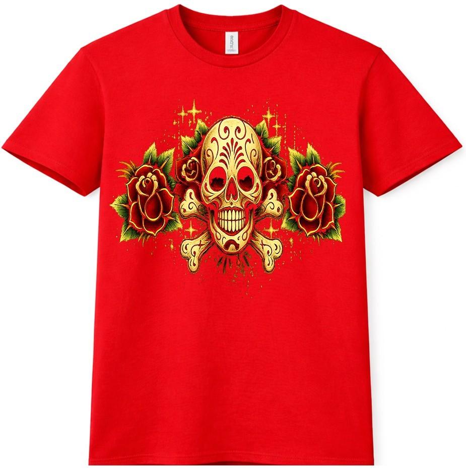 Sugar Skull Rose TShirt Gothic Floral Crossbones Tattoo Style Graphic Tee S
