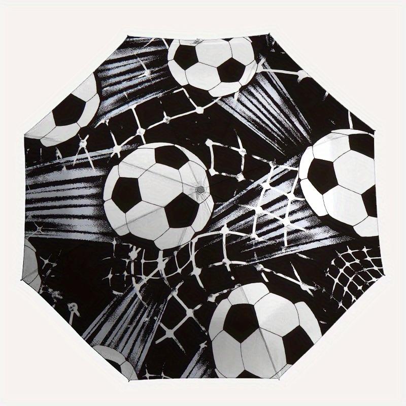 Soccer Ball Pattern Automatic Folding Umbrella  8 Ribs, Durable Iron Frame, Bright Color Pattern Compact Travel Umbrella, Suitable for Outdo