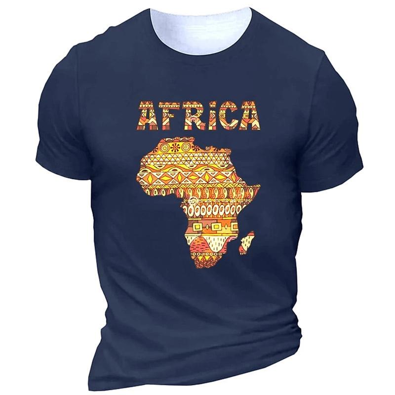 Summer Round Neck 3D Print Africa Map Top Fashionable Casual Short Sleeved Men's T-shirts