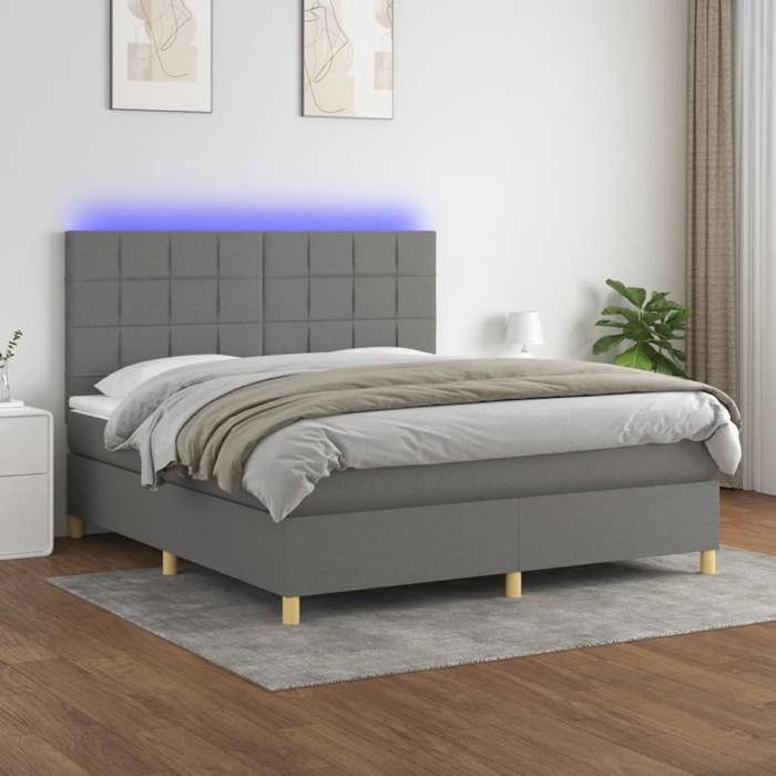 VidaXL Slat Bed Base with Mattress and LED, Upholstered Bed, Double Bed, Adult Bed for Interior Bedroom, 3135454