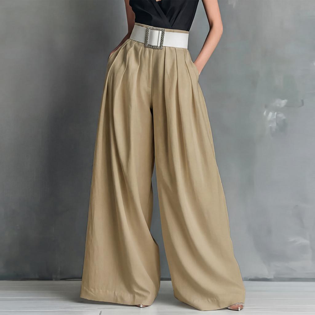 Modische Damen-Hosen mit Farbe, Taschen, hoher Taille, lockerem, weitem Bein für den Alltag