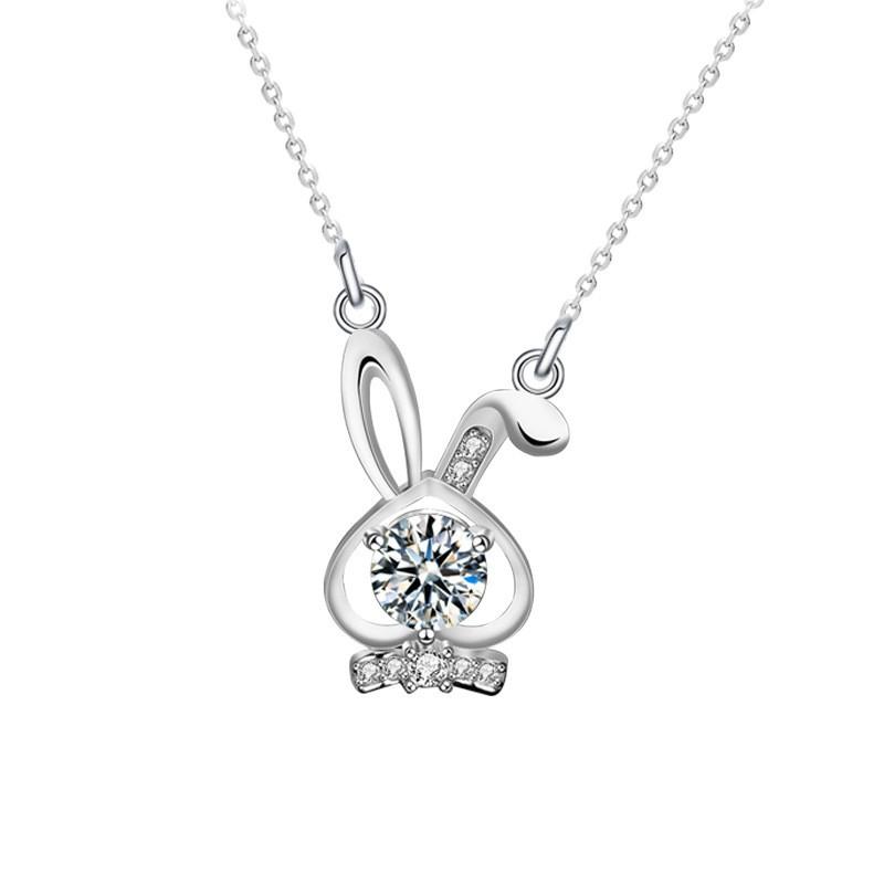 Sterling Rabbit Pendant Necklace Women Moissanite Crystal Charm Delicate Cross Chain Minimalist Chic Jewelry 925 Sterling Silver