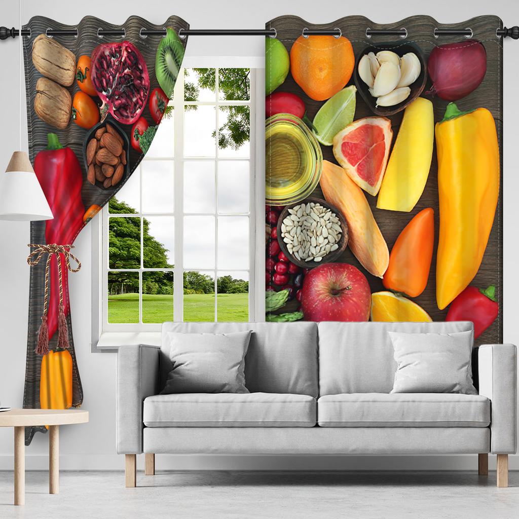 2pcs/set Fruits Vegetables Window Curtain Rural Farm Food Home Bedroom Living Room Decoration Blackout Polyester Fabric Curtains