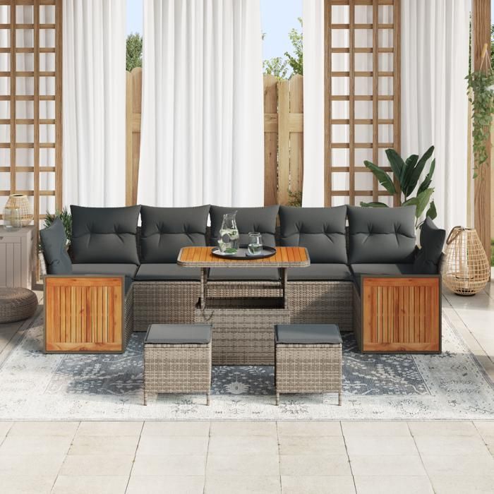 VidaXL Ensemble de canapé de jardin 10 pièces gris en poly rattan bois d'acacia 3365243