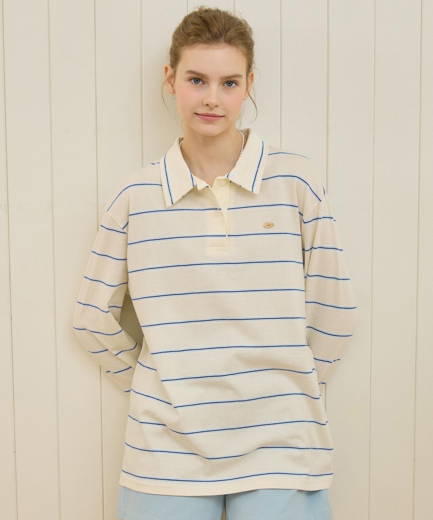 Nonlocal Multi Stripe Over-Fit Collar Long Sleeve - Cream Yellow Cream Yellow
