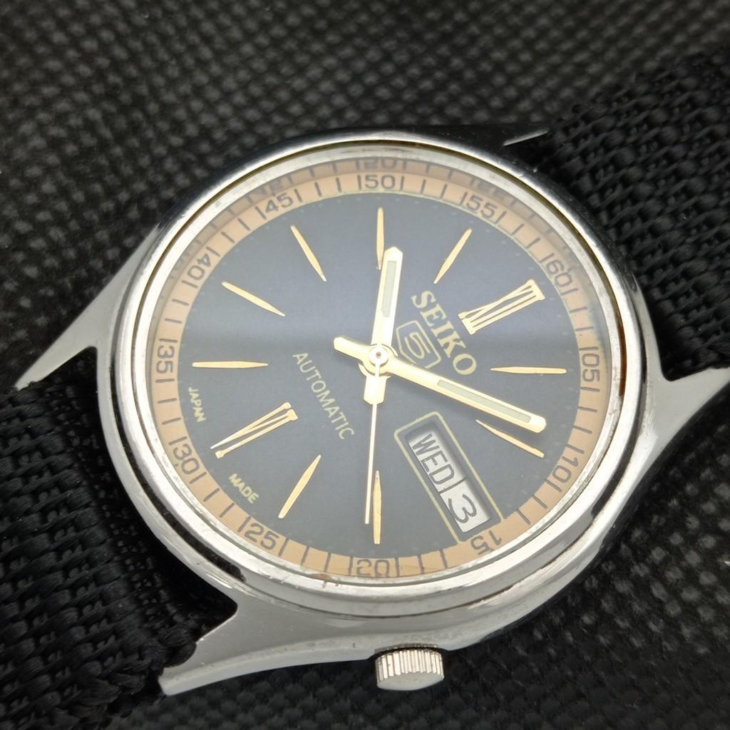 USED VINTAGE SEIKO 5 AUTOMATIC 7009A JAPAN MENS D/D BLACK WATCH 595a-a312373-2 SKU595a-a312373