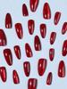 Aesthetic Blood Red Crystal Cat Eye Press-On Nails, Long Almond Red Cat Eye False Nails, Suitable For Women And Girls Daily Wear