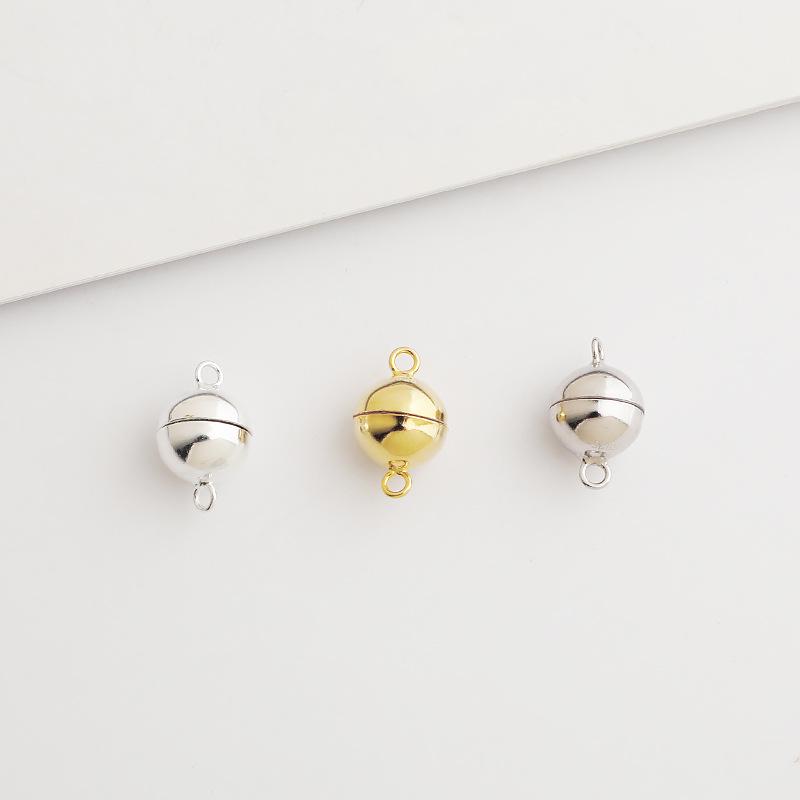 S925 Sterlingsilber Handgefertigtes DIY Armband/Halskette mit Perle und Glattem Kugelförmigem Doppelring Magnetverschluss