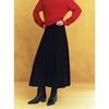 ELLE Women's Elegant Black Merino Wool Blend A-Line Midi Skirt