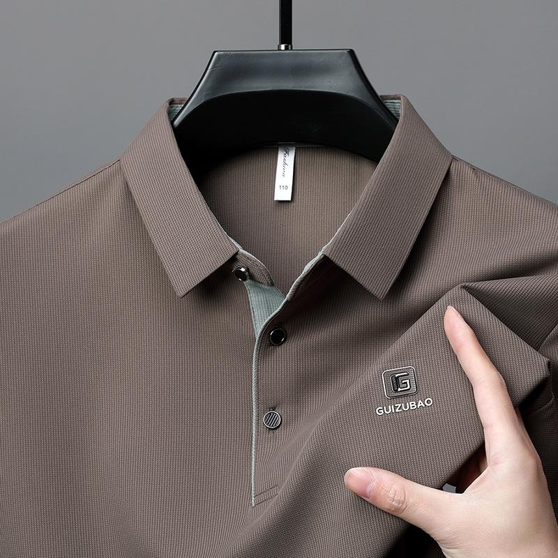 Polo Shirt Men'S High-End Solid Color Pressure Label Men'S Lapel Short-Sleeved T-Shirt