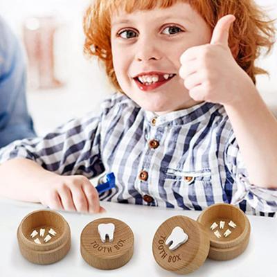 Wood Baby Teeth Box Round Small Heavy Duty Lost Tooth Keepsake Storage Saver Container Box Birthday Baby Shower Boys Girls Gift