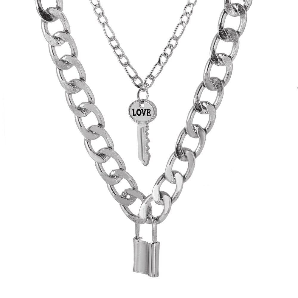Multi Layer Lover Lock Pendant Choker Necklaces Steampunk Padlock The Chain Necklaces Collier Best Couple Jewelry Present GiftFashion Pendant