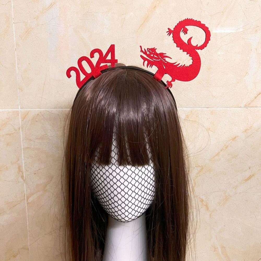 Cartoon Dragon Headband Red Hairband New Year Hairband 2024 Happy New Year Headband  New Year Gift