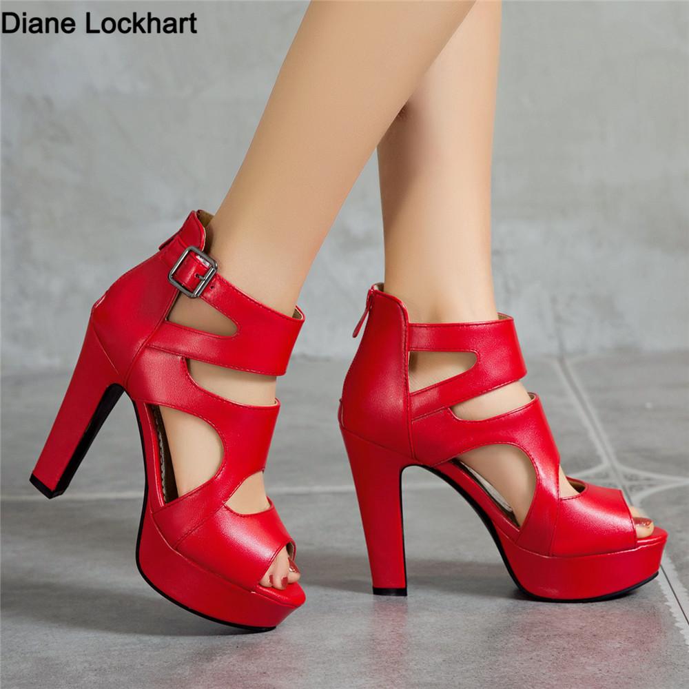 Fashion Summer Sexy Gladiator Women Sandals Designer Peep Toe Hollow Out High Heels Platform Party Ladies Shoes Zipper Sandales Femmes