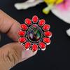 Watermelon Tourmaline, Coral 925 Sterling Silver Jewelry Ring Size 7 KG-139