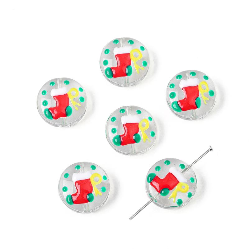 1Pcs 19mm Christmas Series Transparent Coloured Glaze Beads Hand-Painted Drop Oil Flat Round Beads For Jewelry Making DIY Charm Decoration