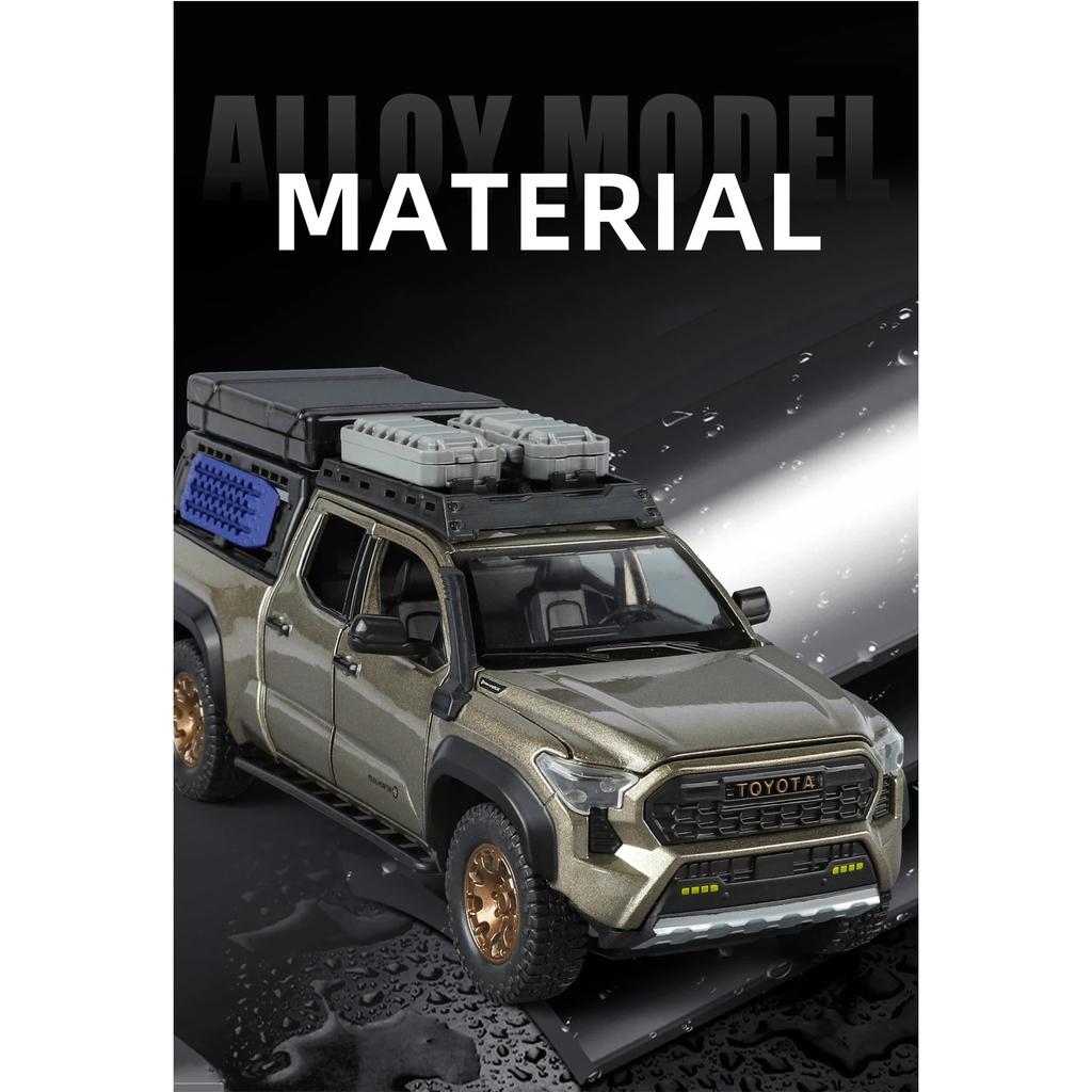 Reiseversion 1/24 TOYOTA Tacoma Legierung Pickup Automodell Diecast Metall Geländefahrzeuge Automodell Ton und Licht Kinderspielzeug Geschenk