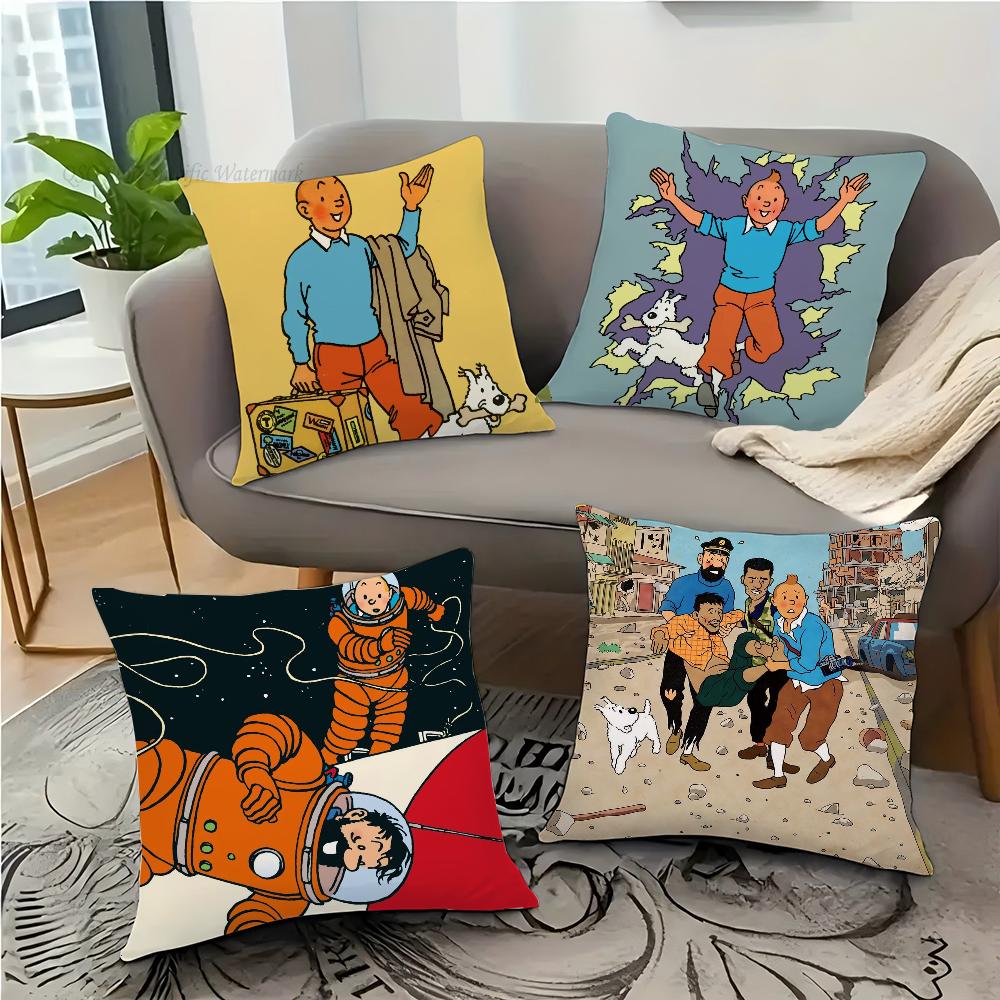 The Adventures of T-Tintin Animation Pillow Case Square Pillow Bedroom Sofa Leisure ComfortCar Living Room Home Decoration 40X40