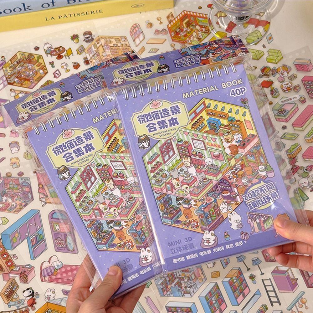 PET Miniature Landscape Sticker Collection Coil Binding Decompression DIY Cabin Scene Sticker Visual Stacking