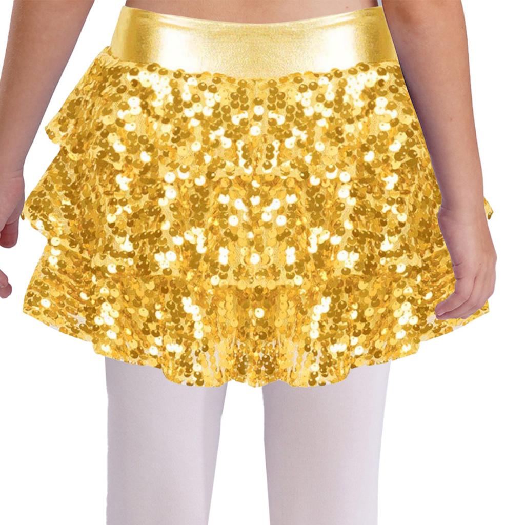 Mädchen Glänzende Pailletten Tanzshorts Gestuftes Rüschenrock-Design Metallic Elastischer Bund Culottes