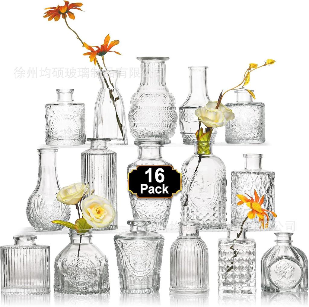 Clear Bud Vases Bulk Small Flower Vases for Wedding Decor Glass Vintage Bottle Set for Centerpieces Home Decor Bottles