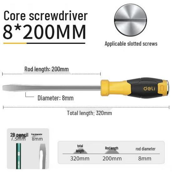 Deli Tools Multi-Functional Through-Body Screwdriver: Industrial-Grade Flat & Phillips Head with Magnetism
