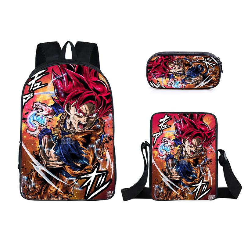 Animation seven dragon ball backpack, primary and secondary school schoolbag, satchel, shoulder bag, pencil case three-piece set