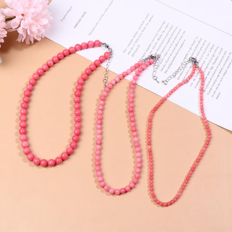 Exquisite 4 6 8Mm Beads Pink Blue Natural Stone Beaded Necklace For Women Simple Chokers Daily Party Jewelry Gift