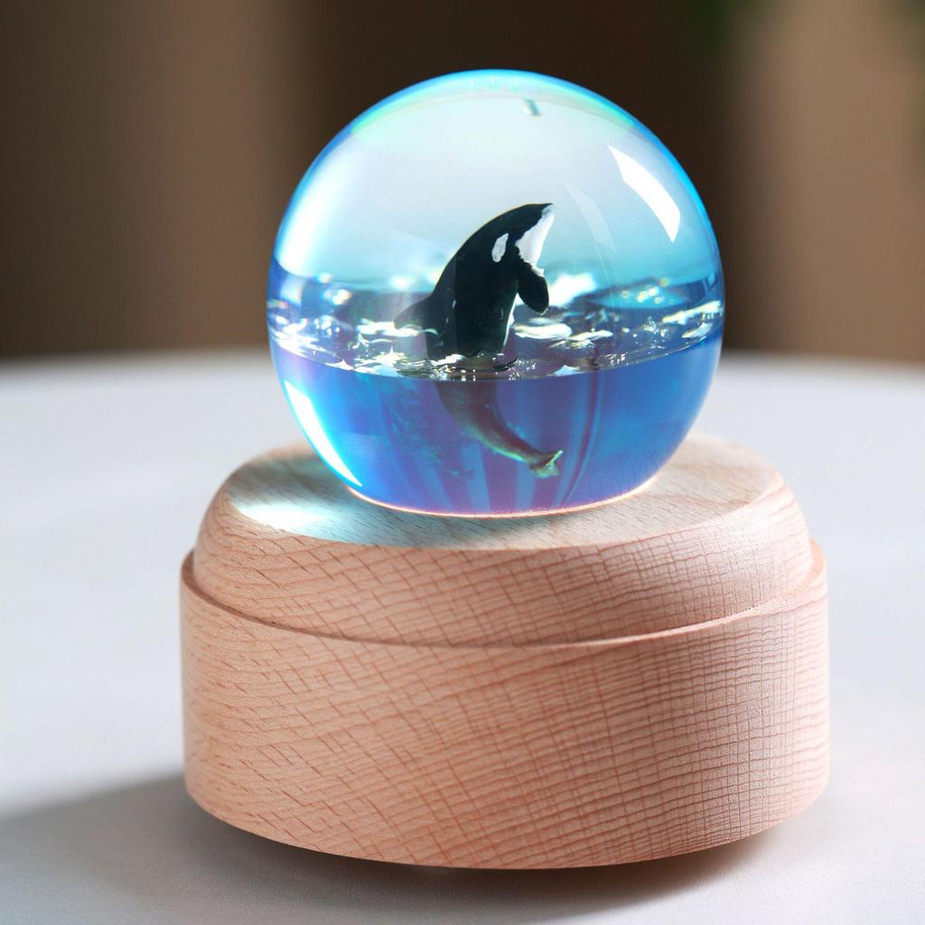 Ocean Whale Resin Crystal Ball Night Light Music Box – Ideal Birthday Gift for Kids & Friends
