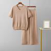 Cross-Border Summer Fashion Knitting Suit Over fit knit Top Two-piece Set High Waist Drape Straight Casual Trousers