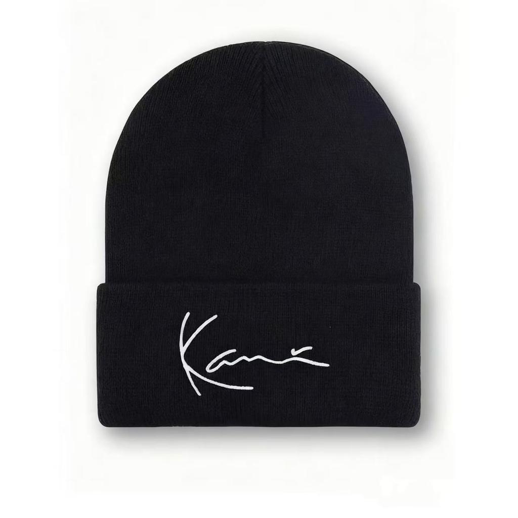 Karl Kani Retro Letter Embroidered Knitted Hat for Men and Women, Acrylic Double Layer Autumn/Winter Warmth Hooded Knitted Hat,