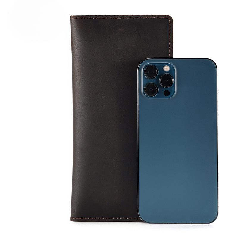 Torba ze skóry Crazy Horse Retro Męski Portfel Długi Prosty Cienki Kopertówka Męski Portfel z Wieloma Przegródkami z Prawdziwej Skóry