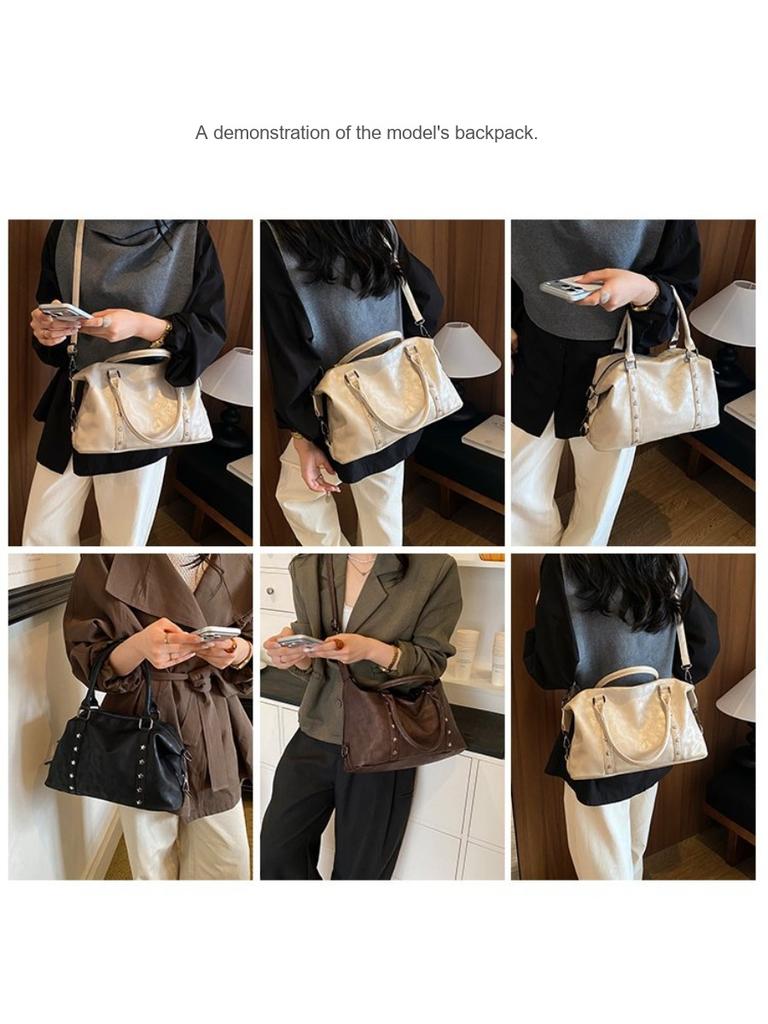 Boston Bag Women PU Large Capacity Studded Travel Office