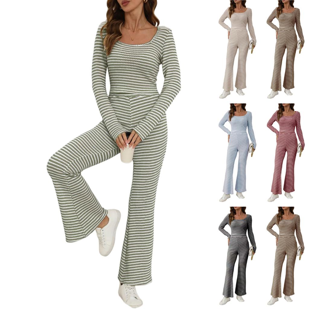 Damen 2-teilige Outfit-Sets geraffte Langarm-Tops weite Hosen Trainingsanzug-Sets