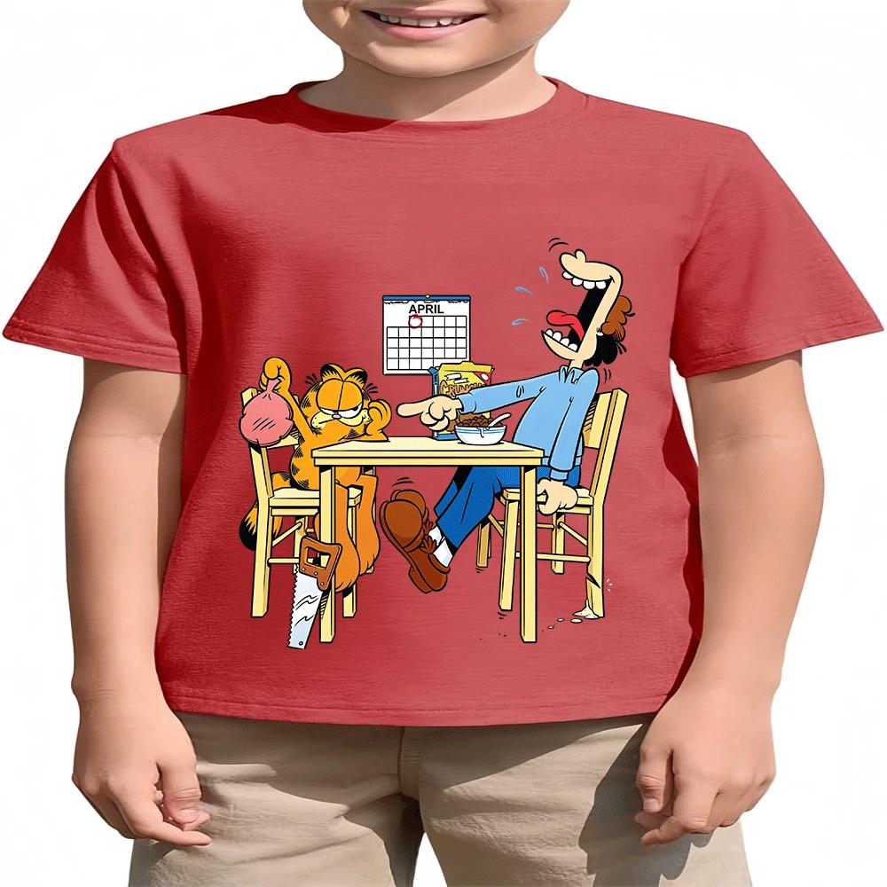 2026 Hot Sale Boys Girls 2-14Y The Garfield Show Cotton TShirt Summer Cartoon Print