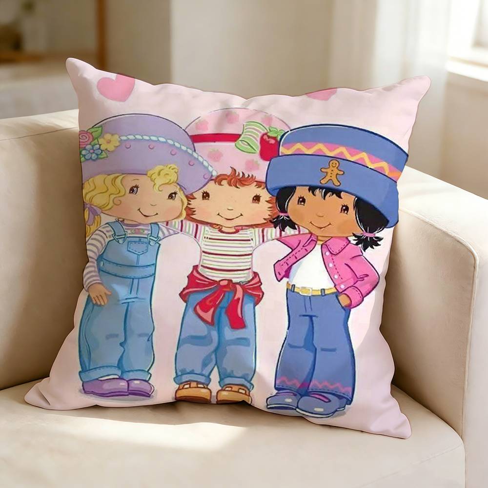 Cute Girl SStrawberry SShortcake Pillow Case Square DoubleSided Sofa Cushion Cover Bedroom Bedside Pillow