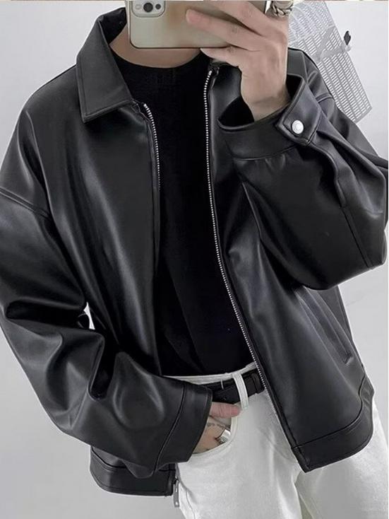 Men's Retro Motorcycle Leather Jacket - Casual, Trendy, Handsome PU Vest for Spring and Autumn in Black