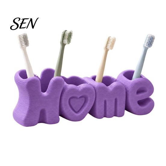 Countertop Toothbrush Stand HOME Holder, Compact 4-Compartment Organizer, Modern Style Minimalist Bathroom Decor Durable Plastic for Electric