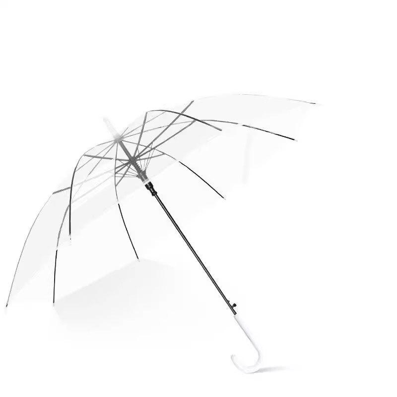 

Стильный прозрачный женский зонт: Усиленный, Большой, Складной, Портативный, Полностью автоматический с длинной белой ручкой