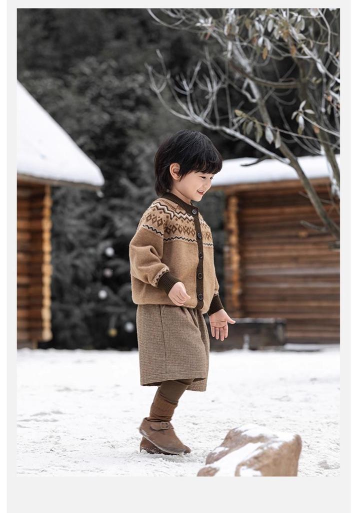 Cardigan Jacquard Britannico Retro per Bambini - Ragazzi e Ragazze Maglieria Autunno/Inverno 2025.