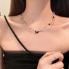 BLINGBAY Collier Pendentif Femme Double Couche Papillon Noir Collier Léger Luxe Hot Girl Clavicule Chaîne Chandail Chaîne Accessoires Bijoux Cadeau