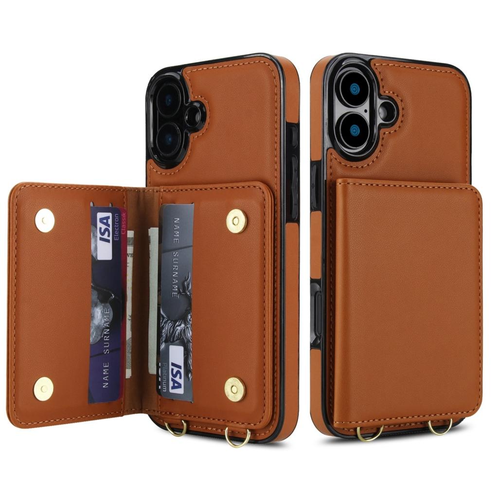 For iPhone 7 - 16 Series! 7 - Color PU Leather Multifunctional Phone Case with Card Slots, Wrist Strap, Lanyard & Kickstand