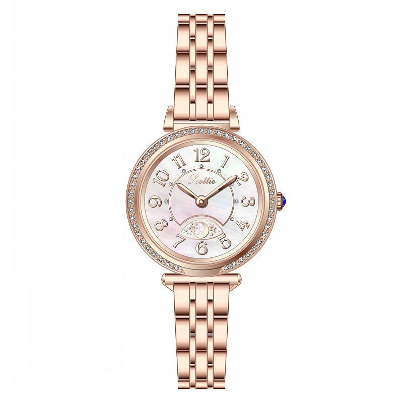 Fashion Steel Belt Wind Diamond Trend Personality Girls Shell Face Ladies Watch Women