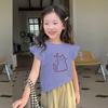 Girls Summer Cotton Cartoon Print T Shirt Trendy Flutter Sleeve Top