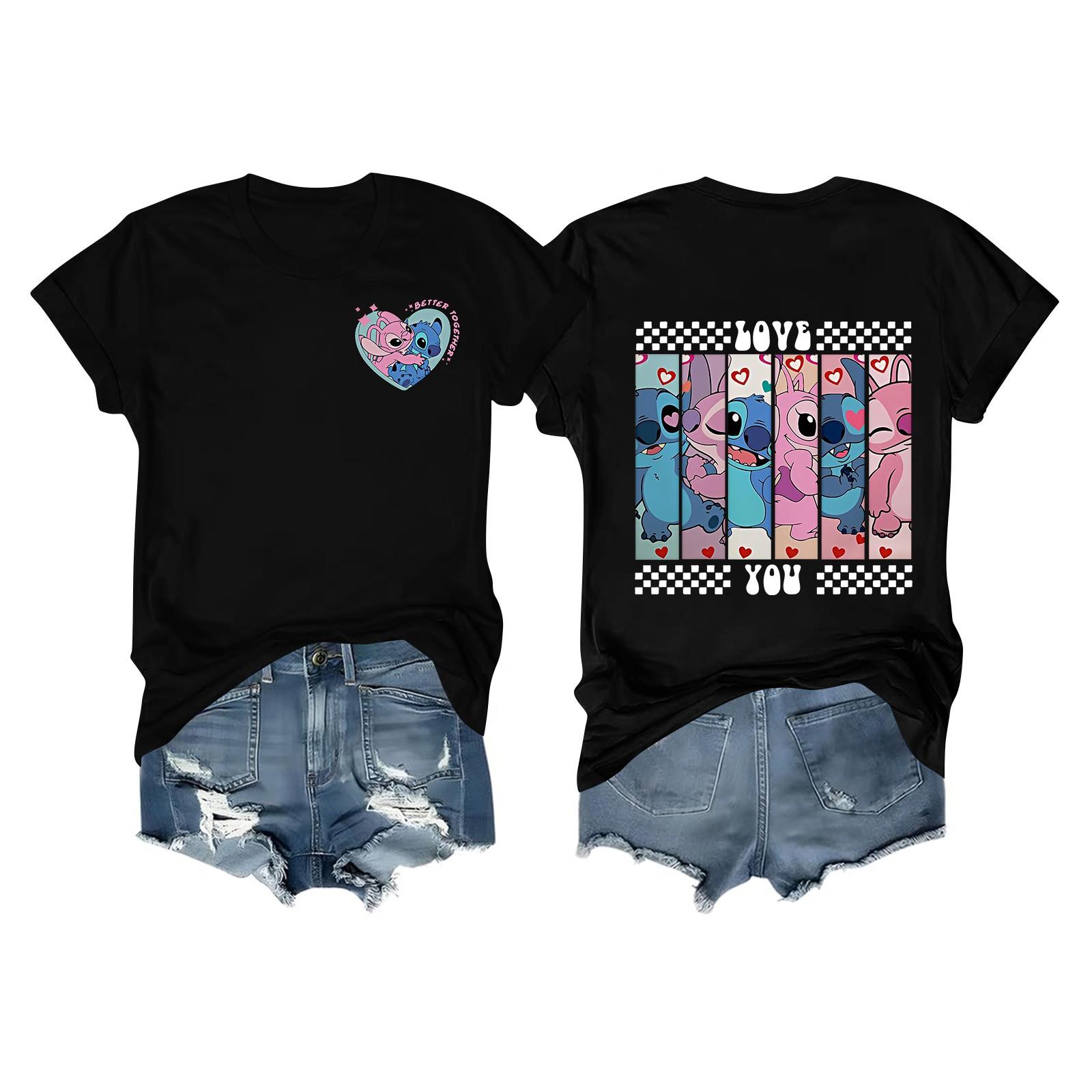 Women s Casual Daily Round Neck Printed Short Sleeved T-shirt Letter Top L