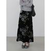 Chinese Retro Floral Velvet A-Line Midi Skirt - Elegant, Slimming, High-Waisted Design for Autumn/Winter.